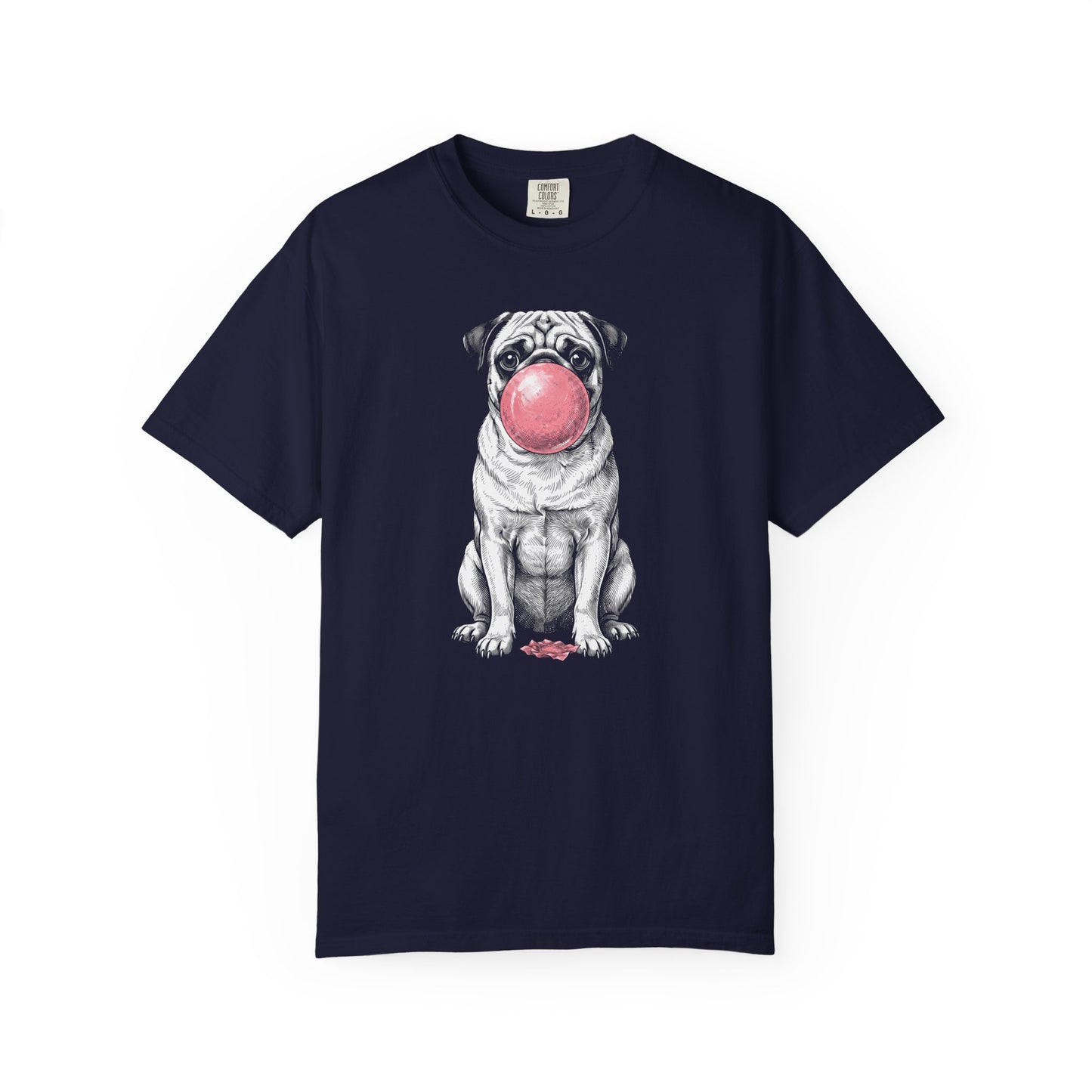 Bubblegum Pug T-Shirt in True Navy from When Dogs Fly