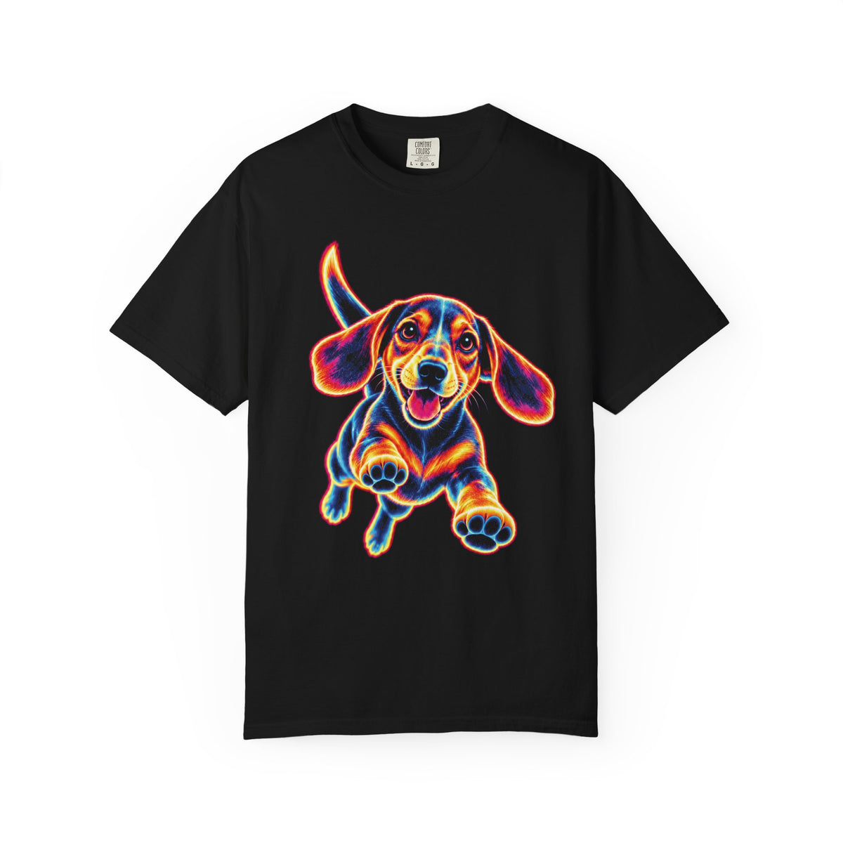 Neon Zoomies Dachshund T-Shirt in Black from When Dogs Fly