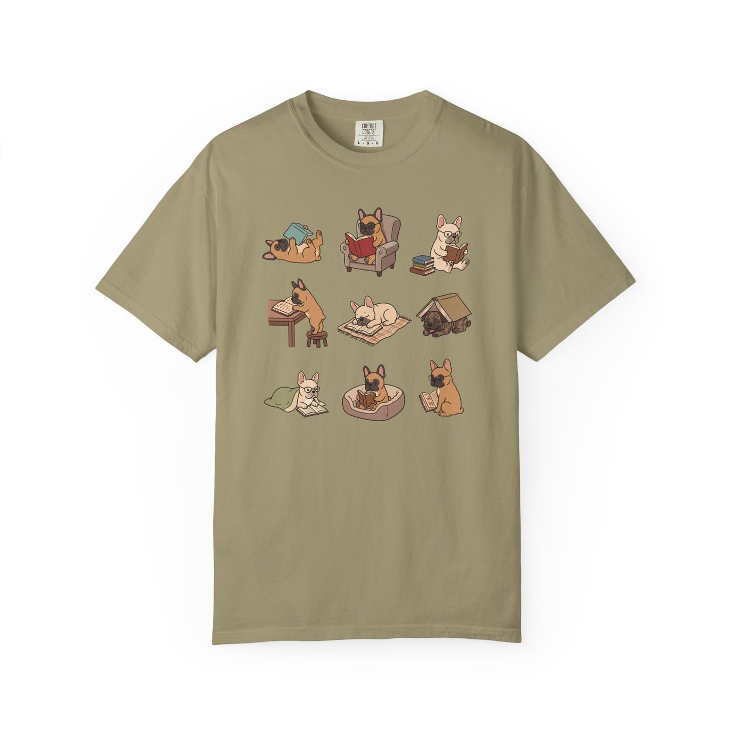 French Bulldog Book Club T-Shirt in Khaki from When Dogs Fly