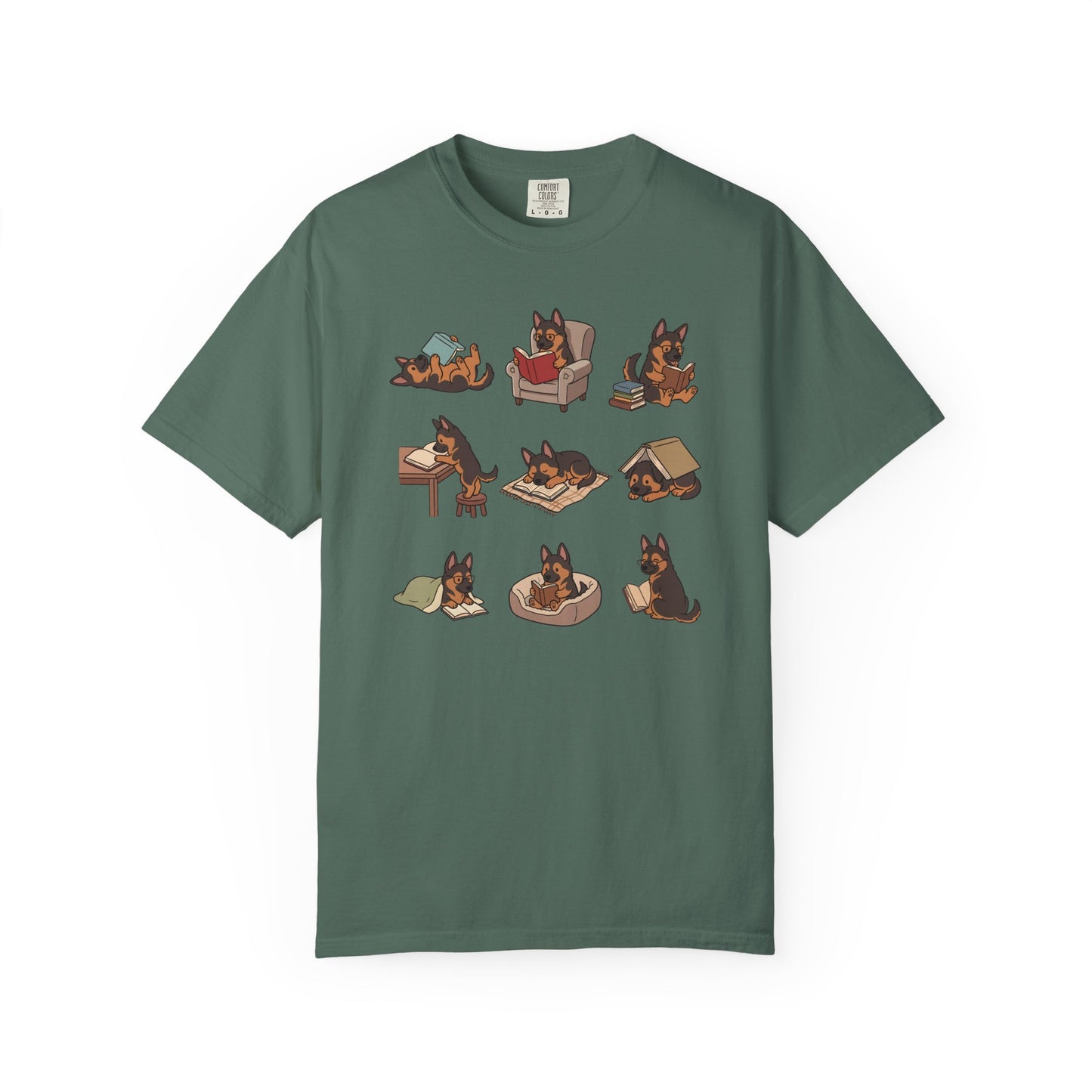 German Shepherd Book Club T-Shirt in Blue Spruce from When Dogs Fly