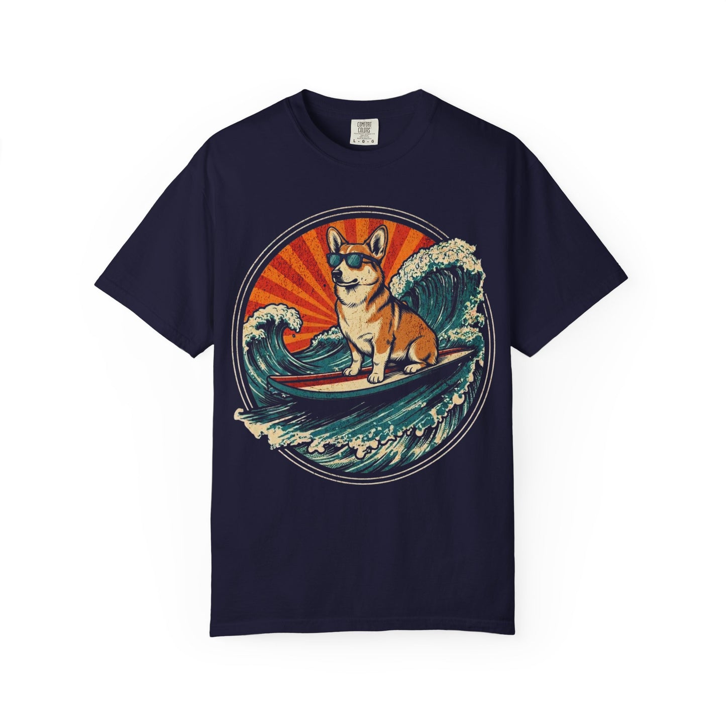 Surf's Up, Corgi T-Shirt in True Navy from When Dogs Fly