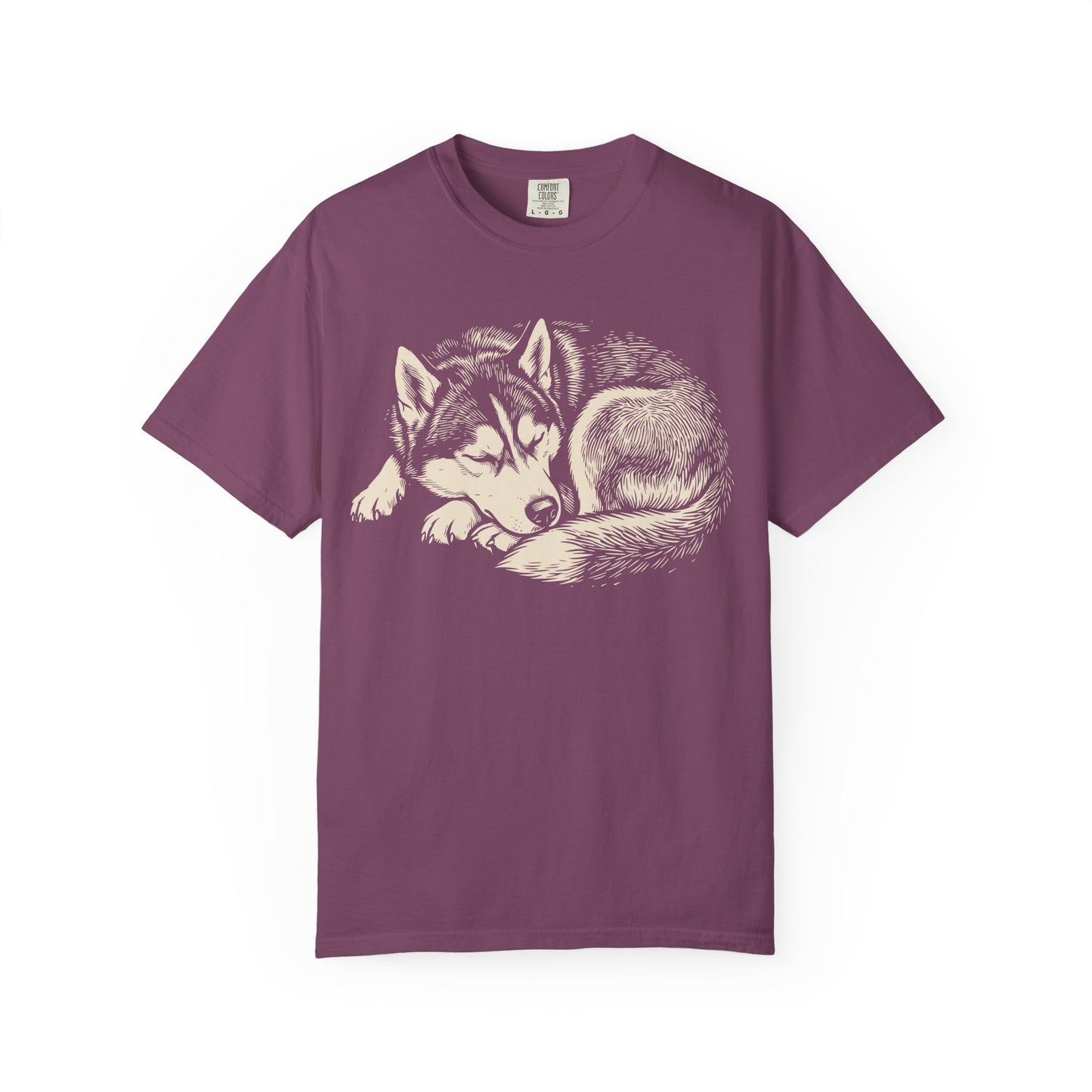 Cozy Nap Time Siberian Husky T-Shirt in Berry from When Dogs Fly