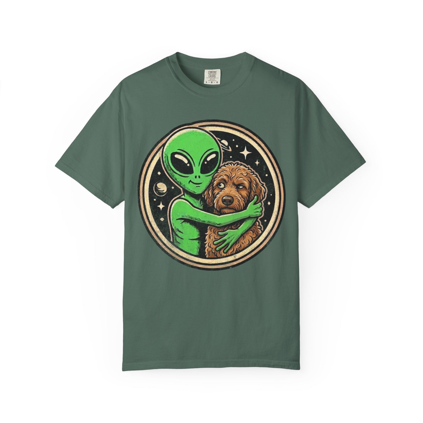 Every Alien Needs a Labradoodle T-Shirt in Blue Spruce from When Dogs Fly