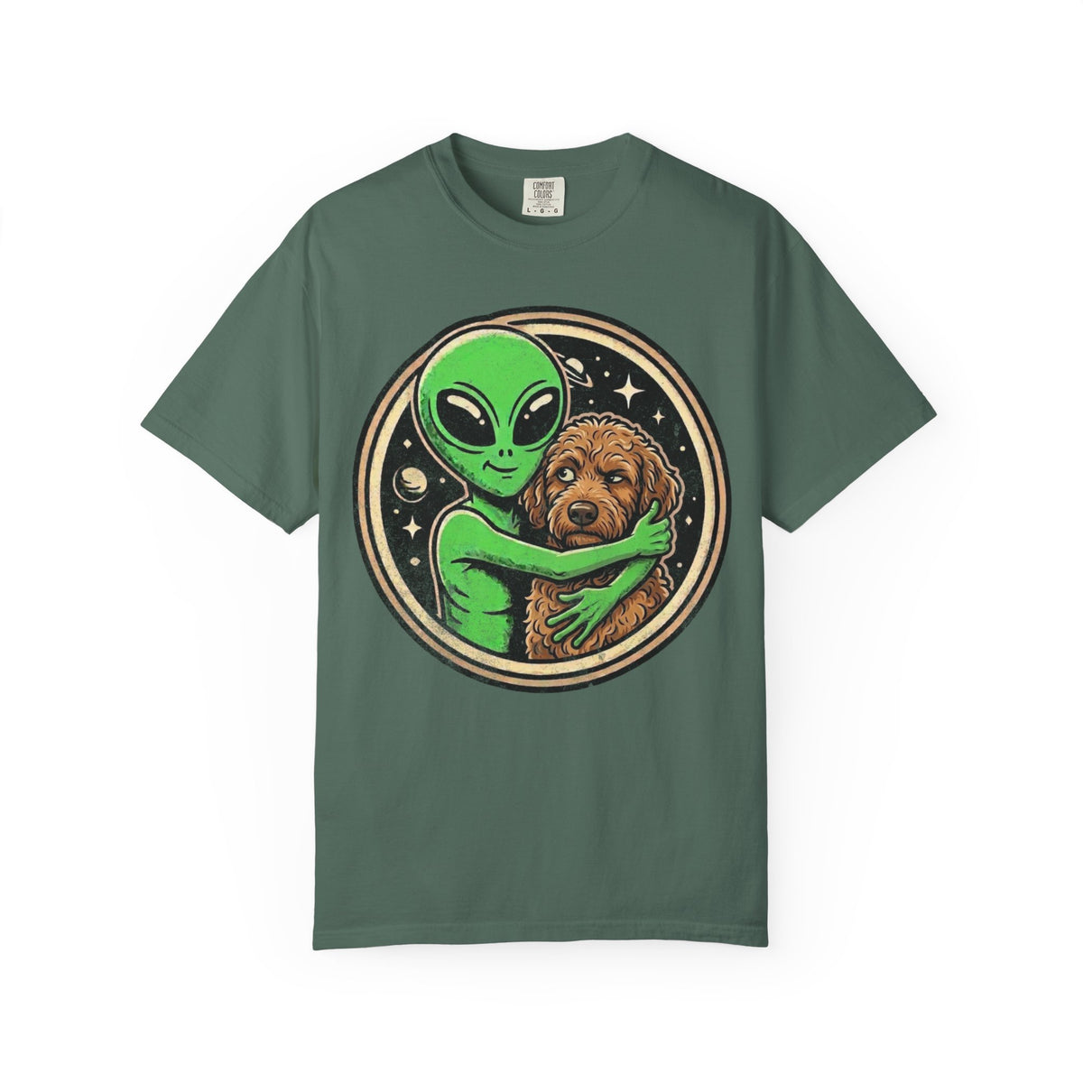 Every Alien Needs a Labradoodle T-Shirt in Blue Spruce from When Dogs Fly