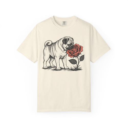 A Nose for Roses Pug T-Shirt in Ivory from When Dogs Fly