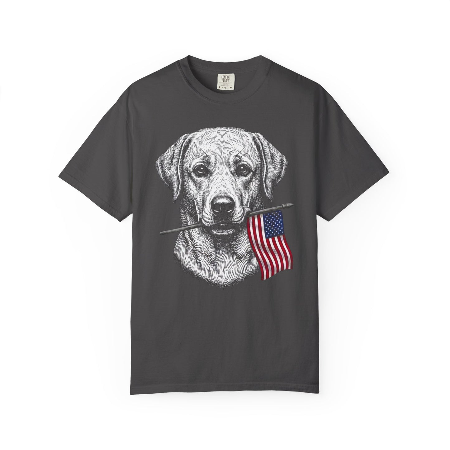 Red, White & Labrador Retriever American Flag T-Shirt in Graphite from When Dogs Fly