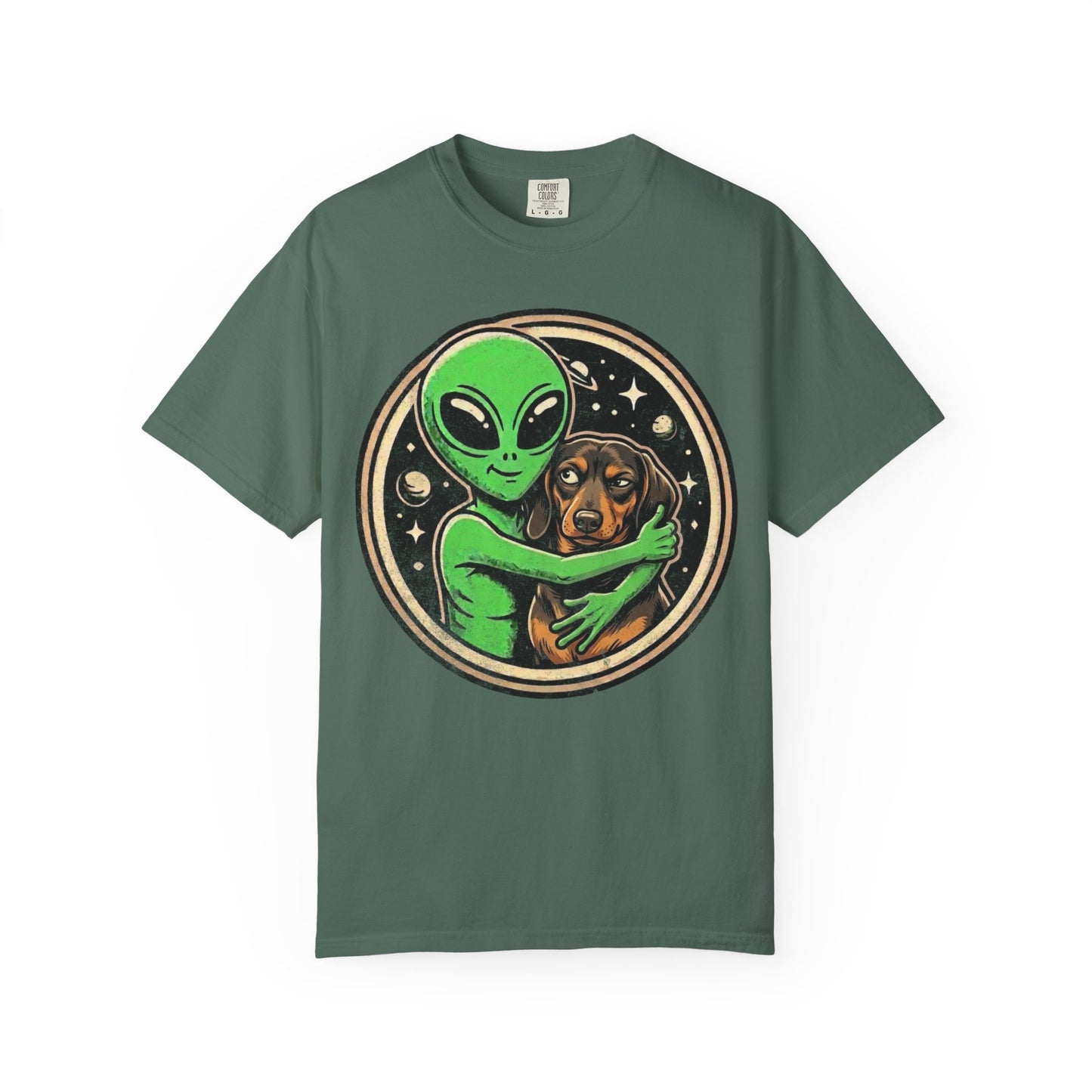 Every Alien Needs a Dachshund T-Shirt in Blue Spruce from When Dogs Fly