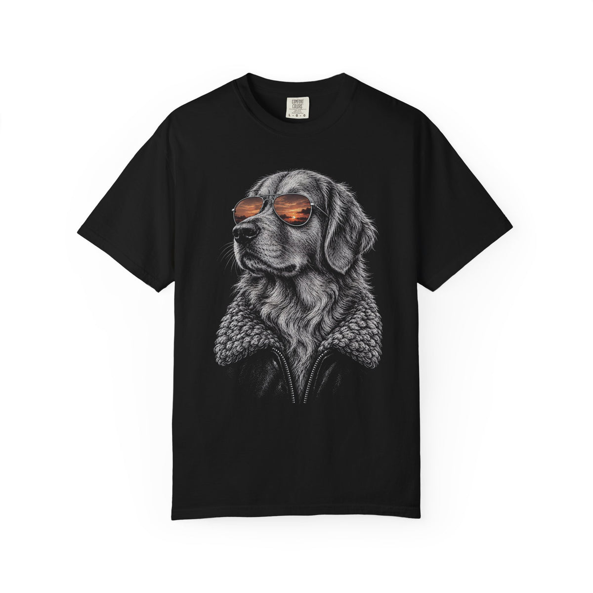Sunset Aviator Golden Retriever T-Shirt in Black from When Dogs Fly