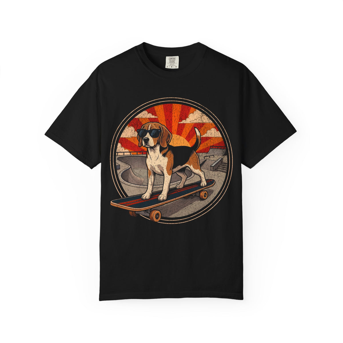 Stay Rad Skateboarding Beagle T-Shirt in Black from When Dogs Fly
