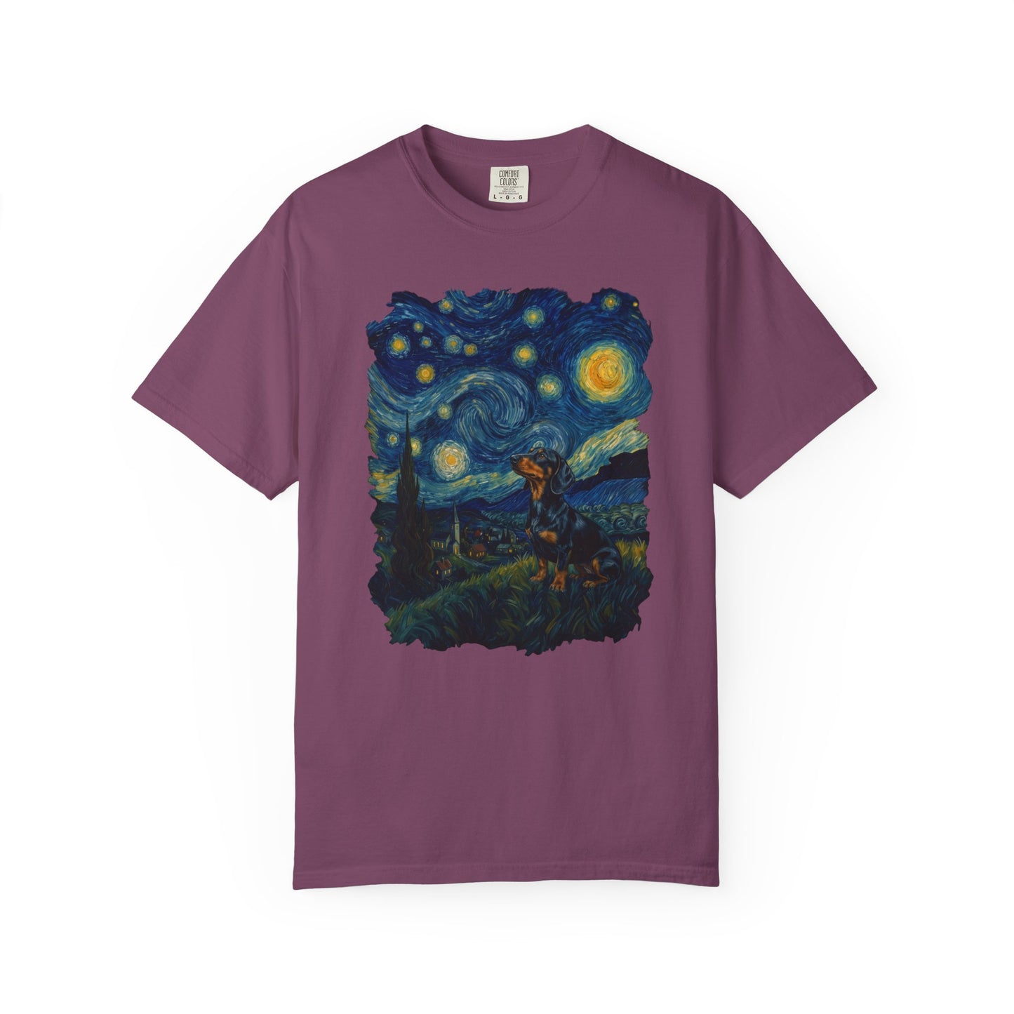 Starry Night Dachshund T-Shirt in Berry from When Dogs Fly