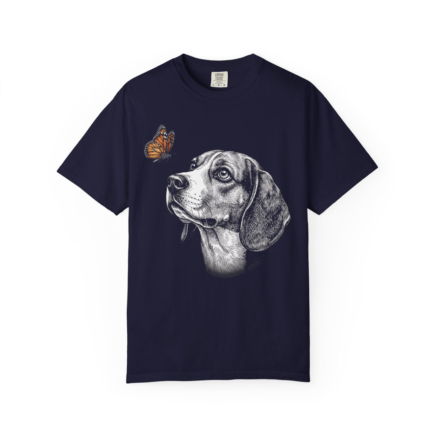 Hello Butterfly Beagle T-Shirt in True Navy from When Dogs Fly