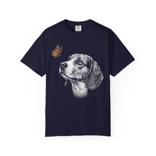 Hello Butterfly Beagle T-Shirt in True Navy from When Dogs Fly