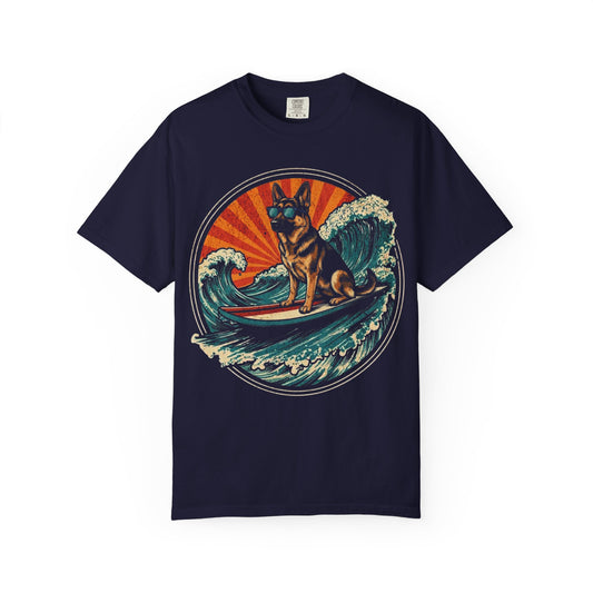 Surf's Up, German Shepherd T-Shirt in True Navy from When Dogs Fly