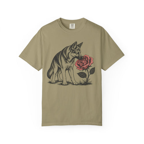 A Nose for Roses German Shepherd T-Shirt in Khaki from When Dogs Fly