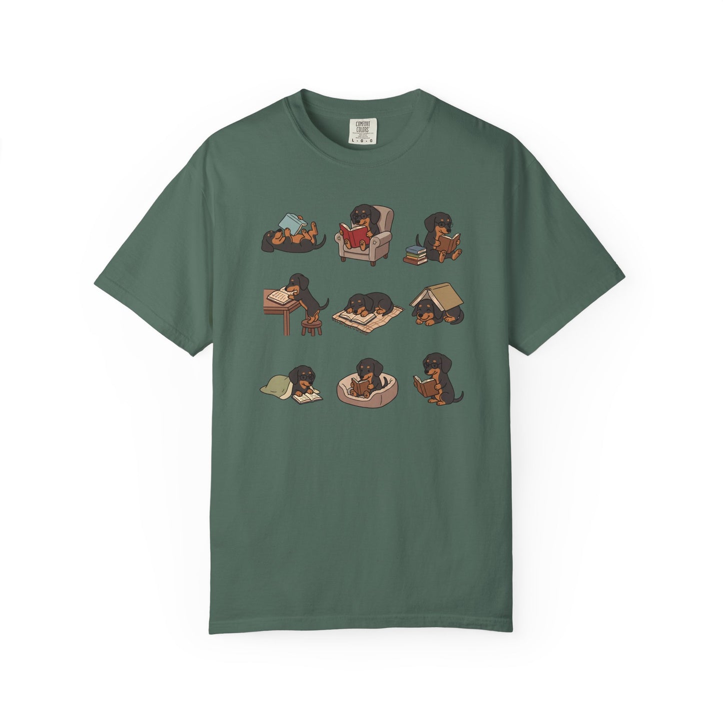 Dachshund Book Club T-Shirt in Blue Spruce from When Dogs Fly