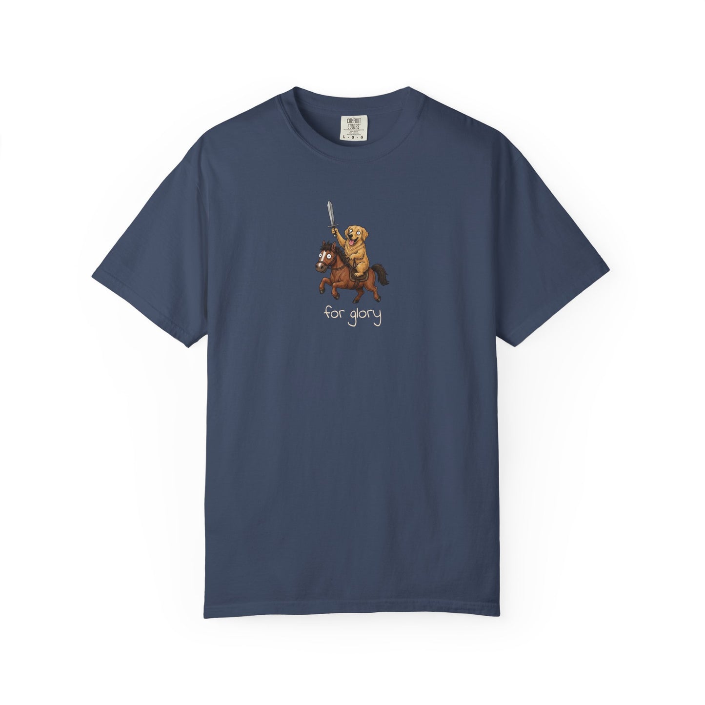 For Glory Golden Retriever T-Shirt in Midnight from When Dogs Fly