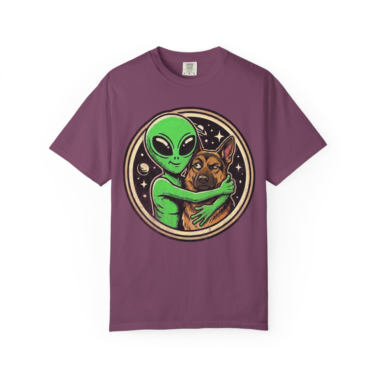 Every Alien Needs a German Shepherd T-Shirt in Berry from When Dogs Fly