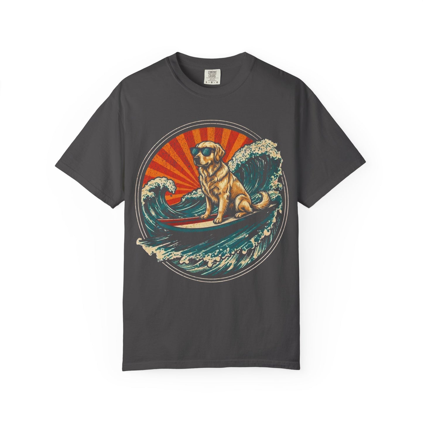 Surf's Up, Golden Retriever T-Shirt in Graphite from When Dogs Fly