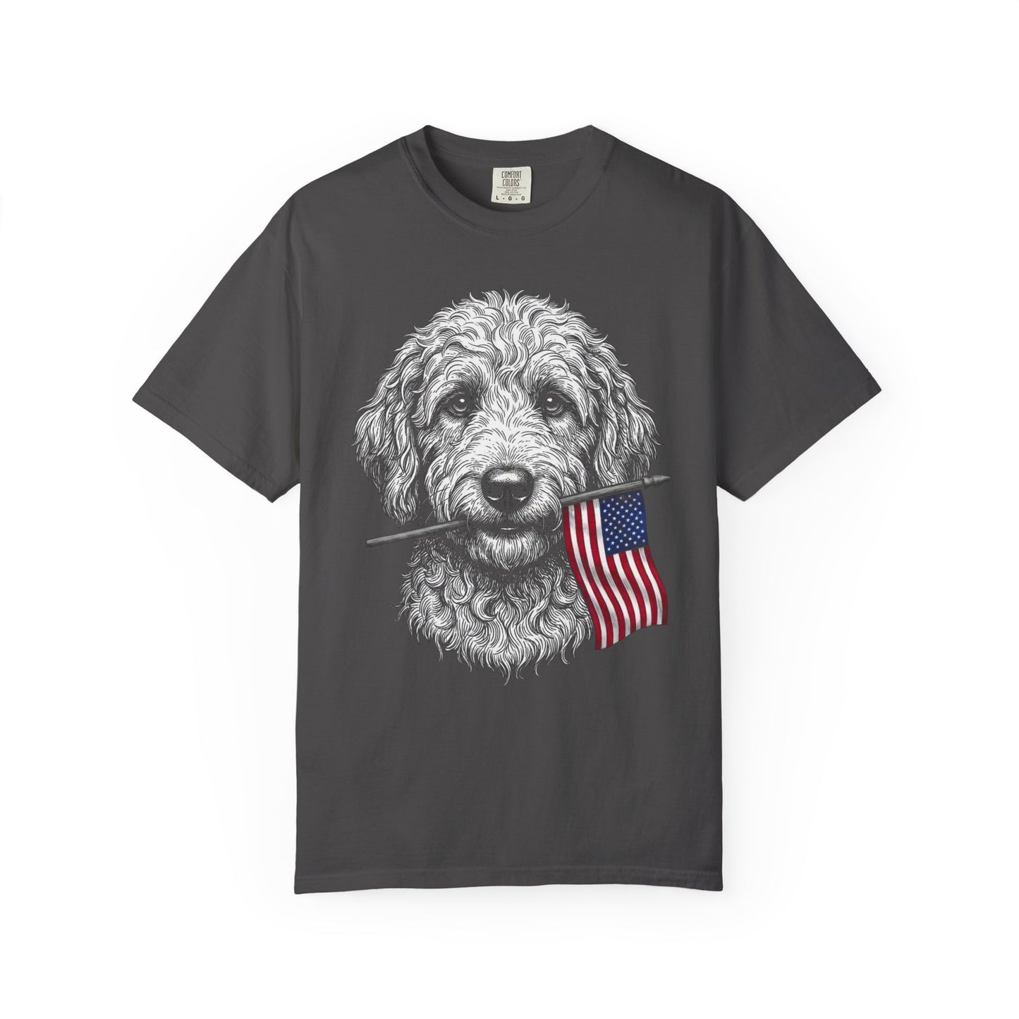 Red, White & Labradoodle American Flag T-Shirt in Graphite from When Dogs Fly