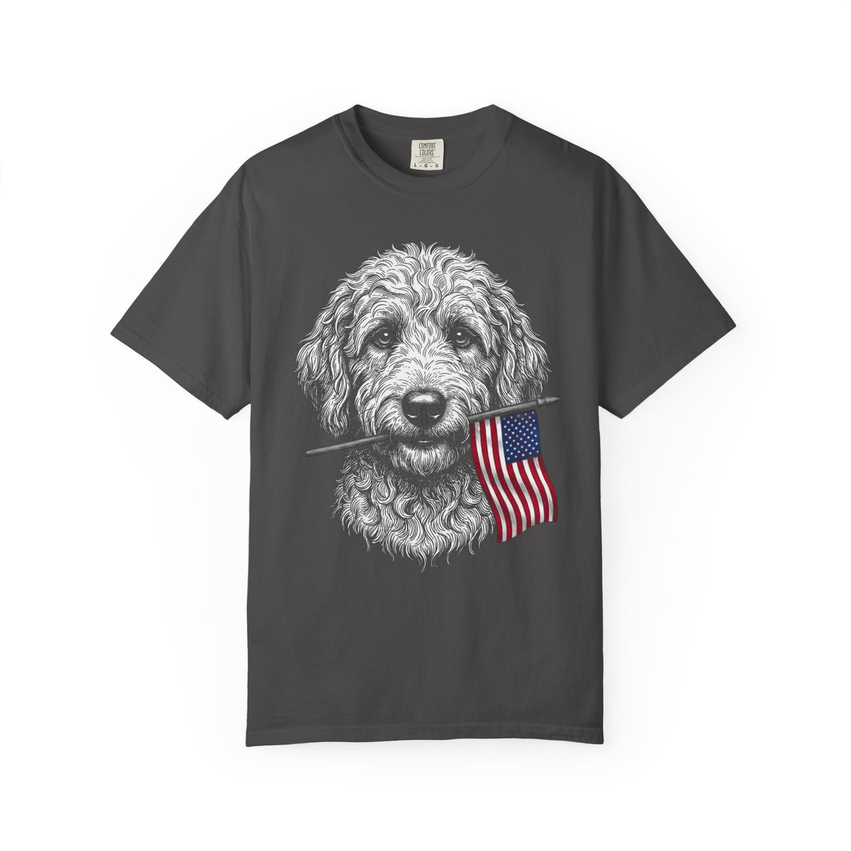 Red, White & Labradoodle American Flag T-Shirt in Graphite from When Dogs Fly