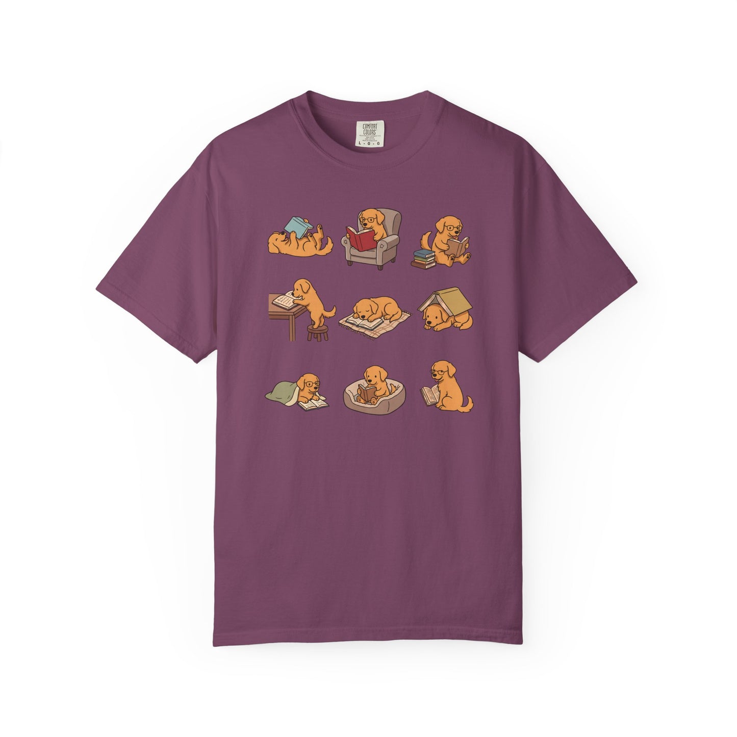 Golden Retriever Book Club T-Shirt in Berry from When Dogs Fly