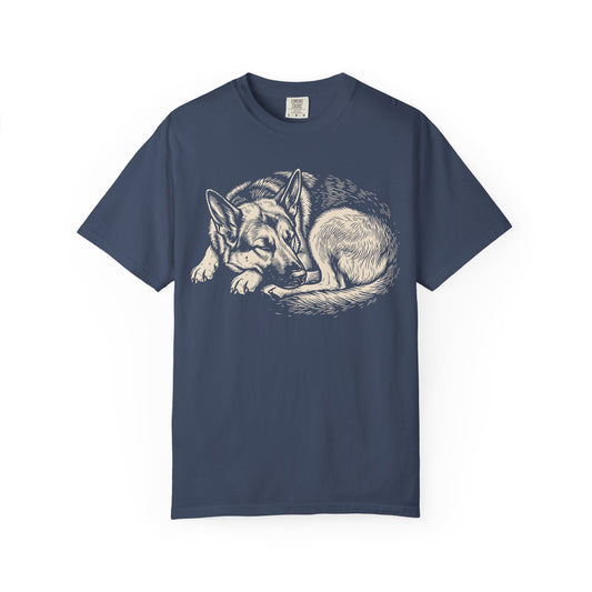Cozy Nap Time German Shepherd T-Shirt in Midnight from When Dogs Fly