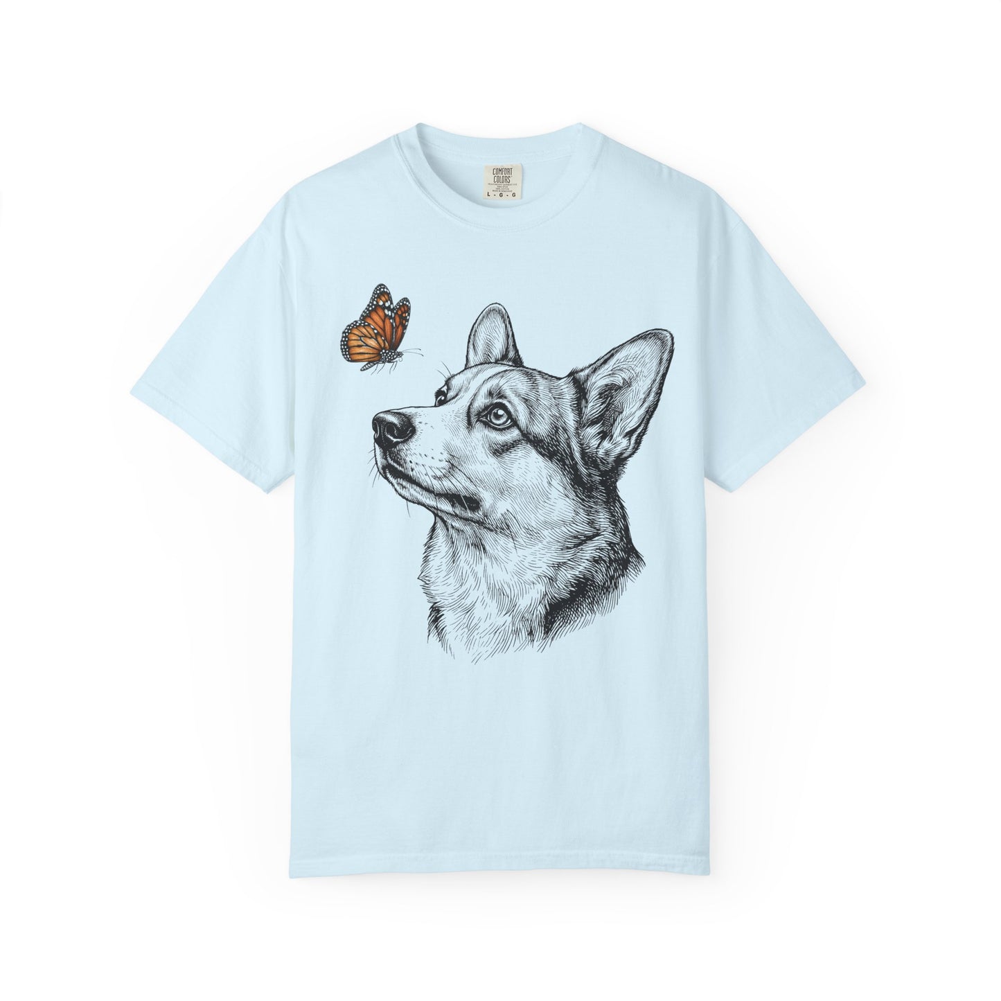 Hello Butterfly Corgi T-Shirt in Chambray from When Dogs Fly
