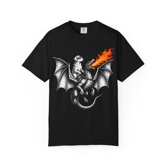 Dragon Riding Labrador Retriever T-Shirt in Black from When Dogs Fly