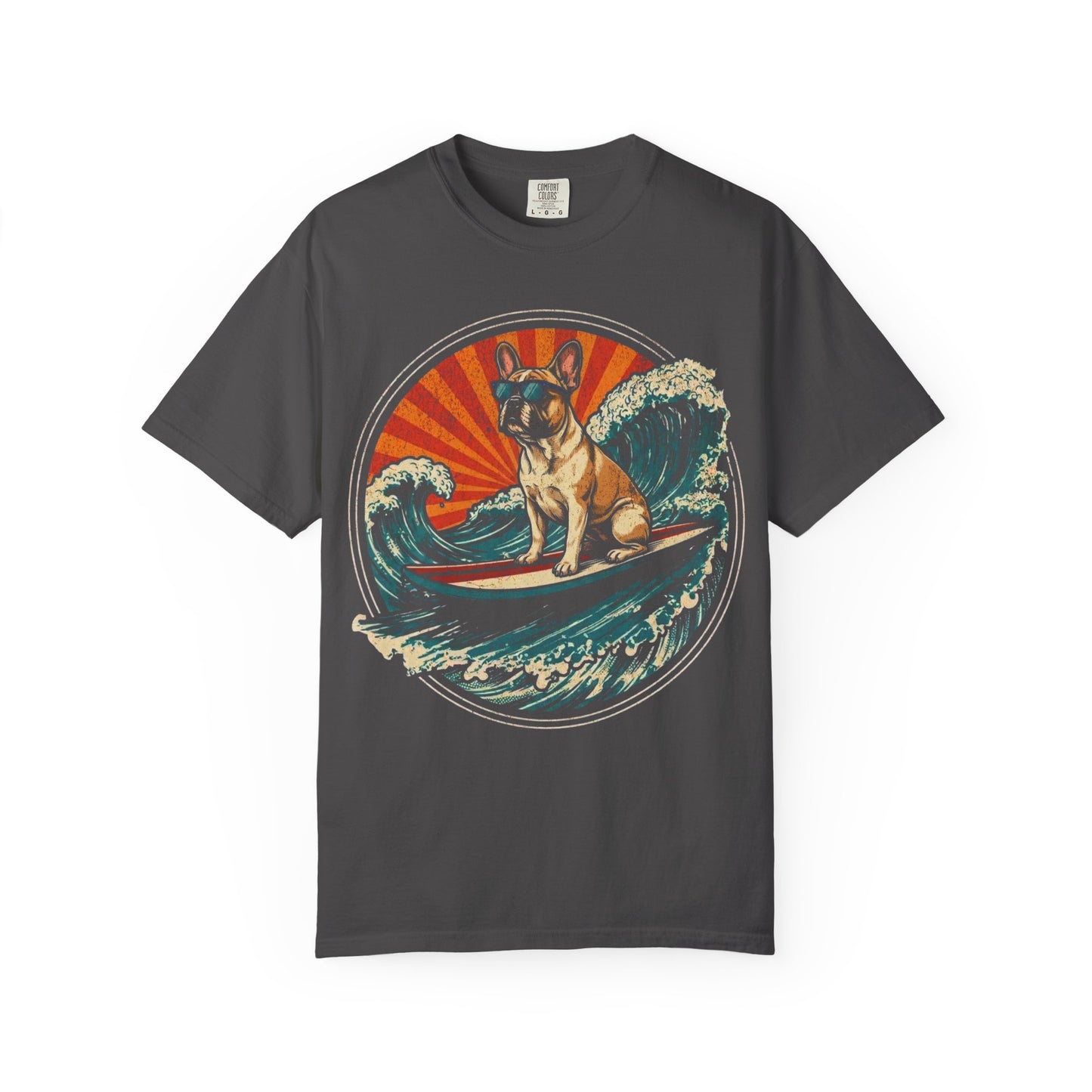 Surf's Up, French Bulldog T-Shirt in Graphite from When Dogs Fly
