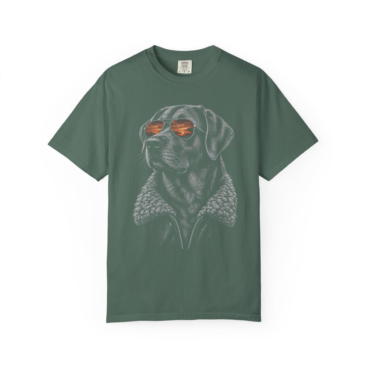 Sunset Aviator Labrador Retriever T-Shirt in Blue Spruce from When Dogs Fly