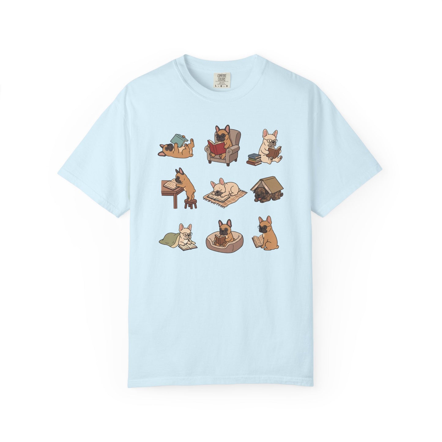 French Bulldog Book Club T-Shirt in Chambray from When Dogs Fly