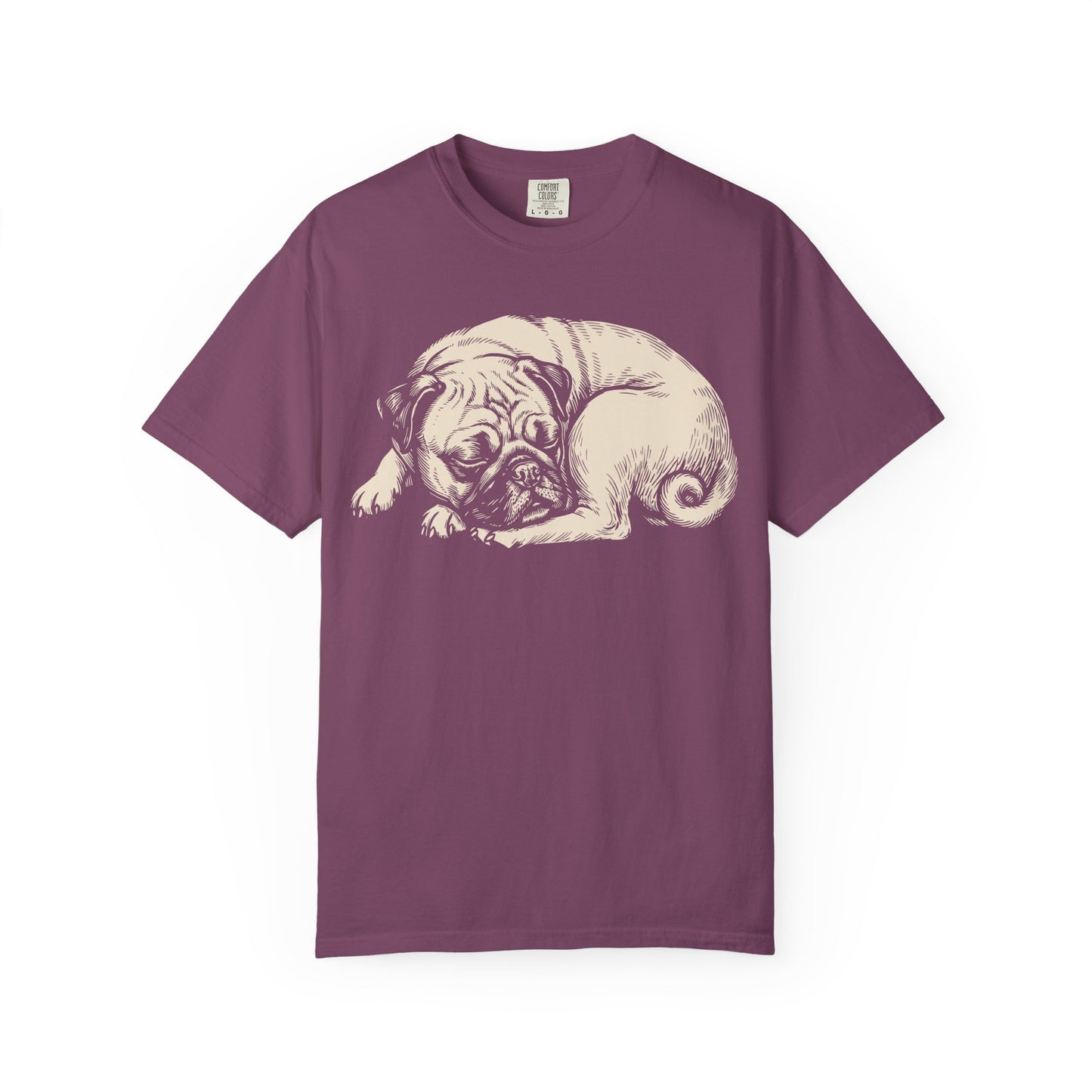 Cozy Nap Time Pug T-Shirt in Berry from When Dogs Fly
