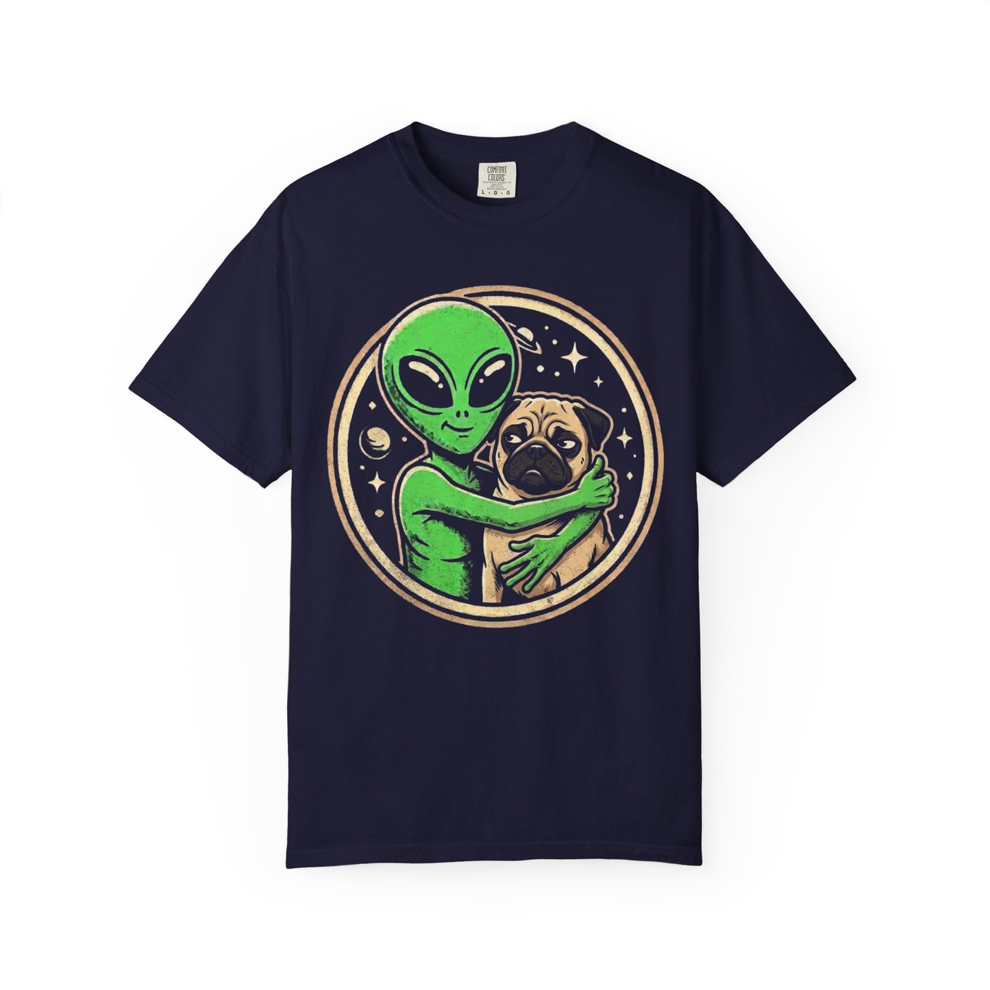 Every Alien Needs a Pug T-Shirt in True Navy from When Dogs Fly