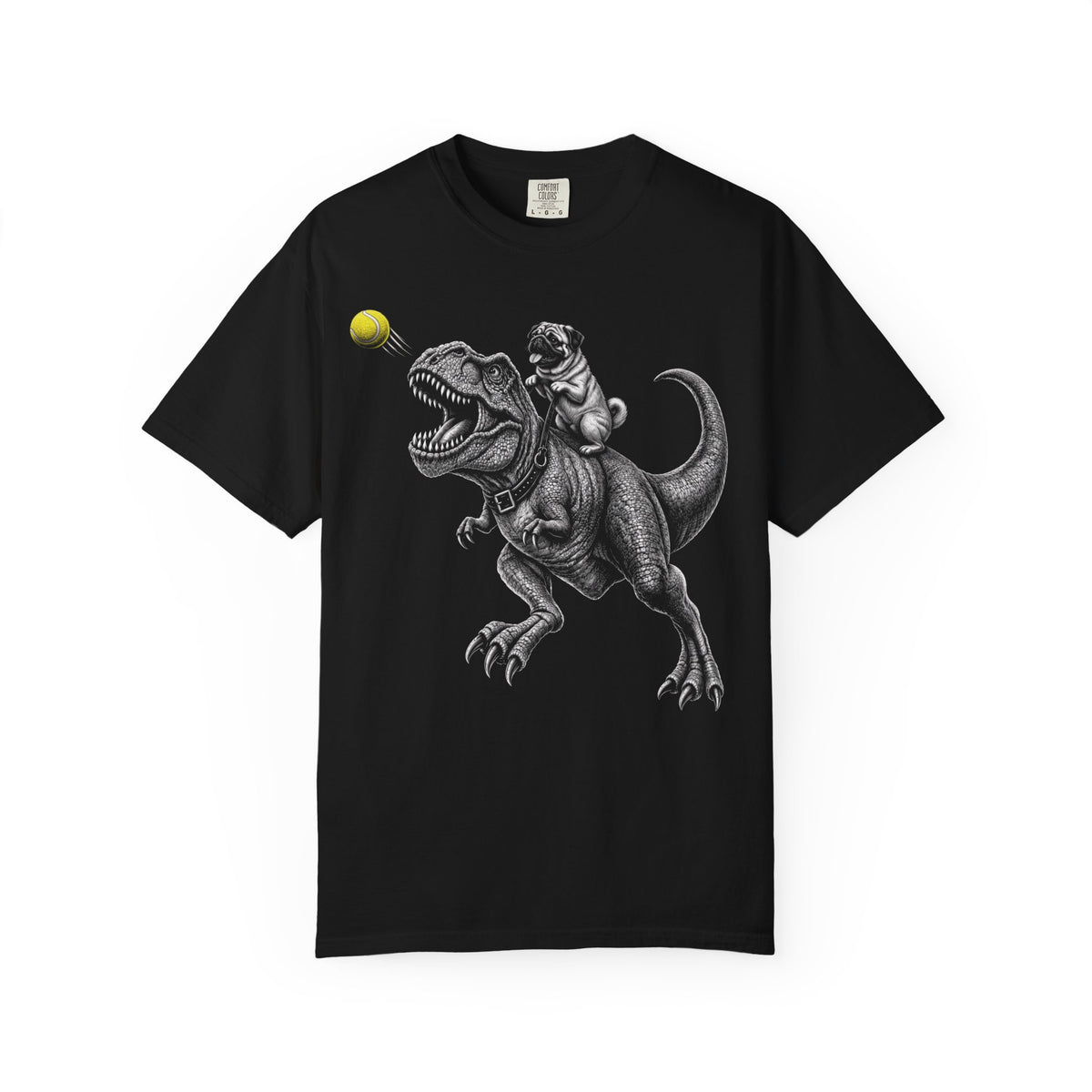 Jurassic Fetch Pug T-Shirt in Black from When Dogs Fly