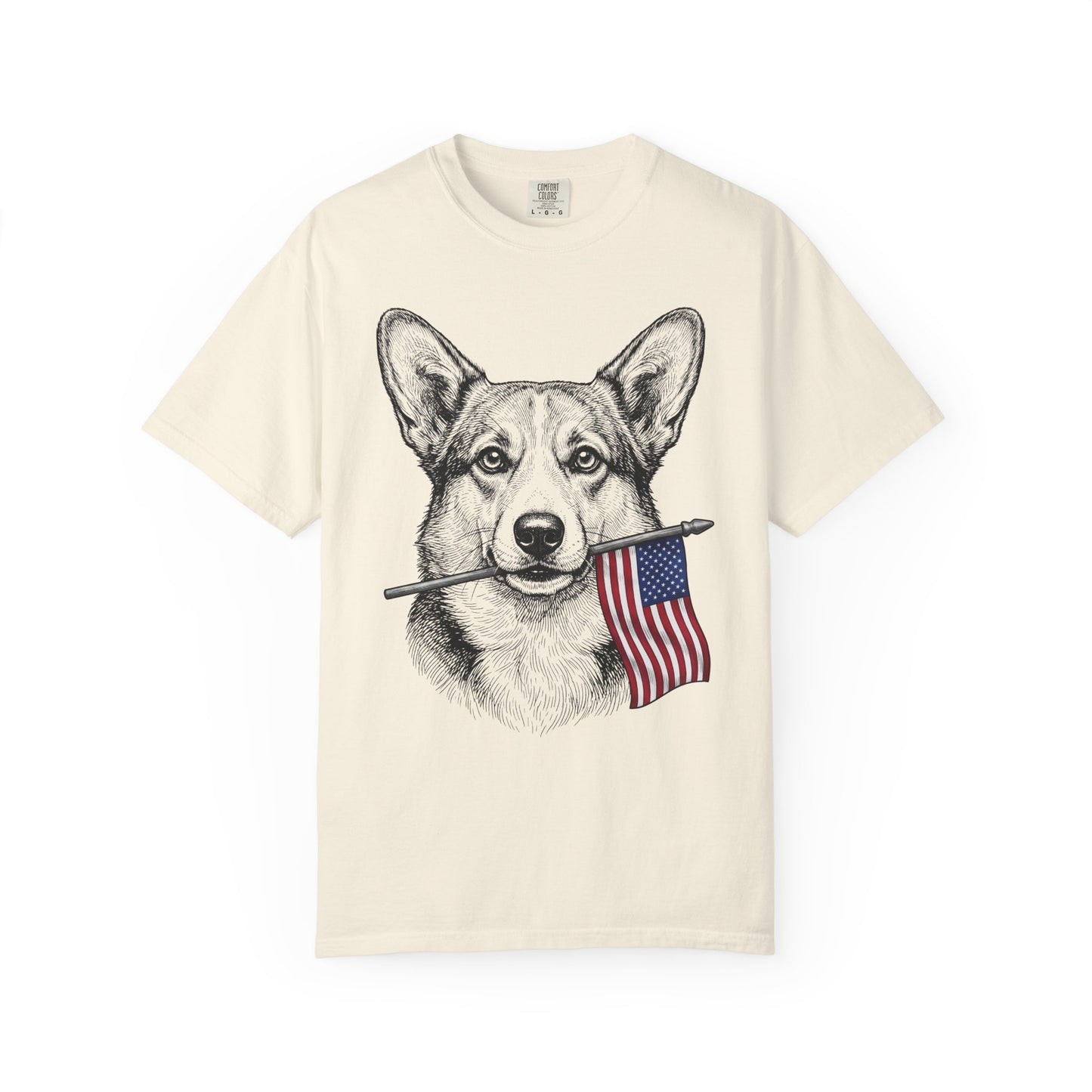 Red, White & Corgi American Flag T-Shirt in Ivory from When Dogs Fly