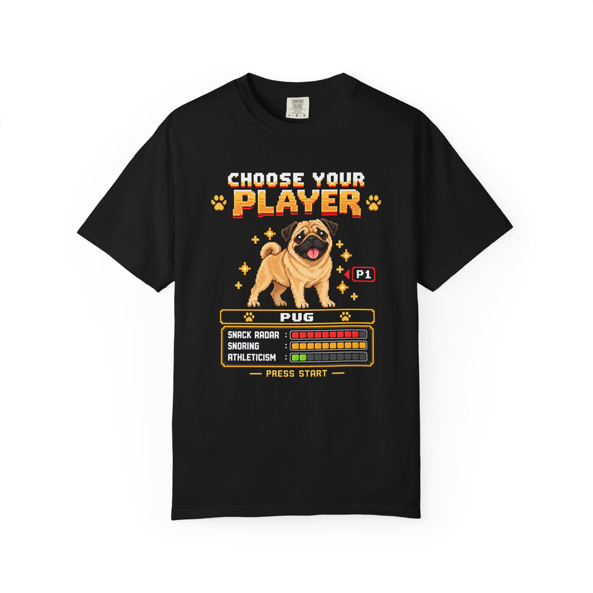 Choose Your Player Pug T-Shirt in Black from When Dogs Fly