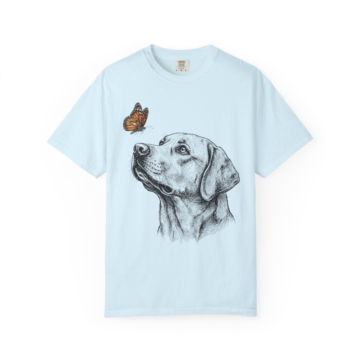Hello Butterfly Labrador Retriever T-Shirt in Chambray from When Dogs Fly