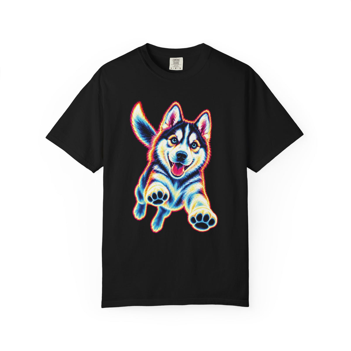 Neon Zoomies Siberian Husky T-Shirt in Black from When Dogs Fly