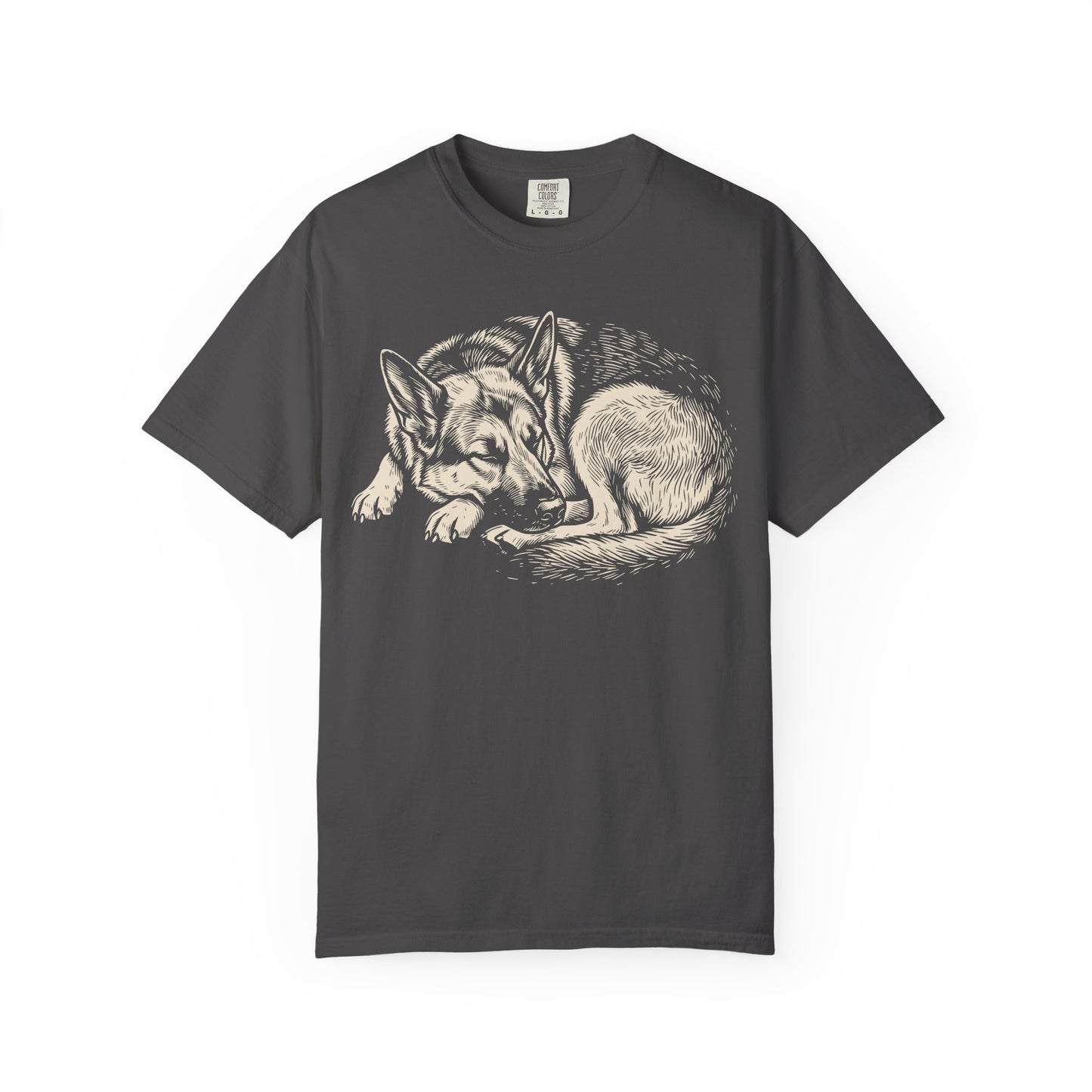 Cozy Nap Time German Shepherd T-Shirt in Graphite from When Dogs Fly