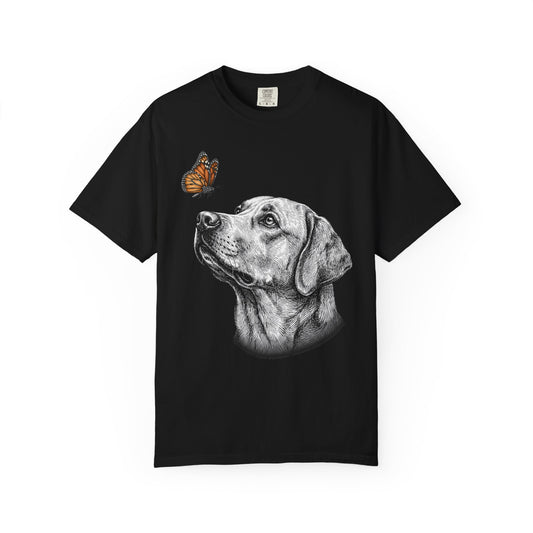 Hello Butterfly Labrador Retriever T-Shirt in Black from When Dogs Fly