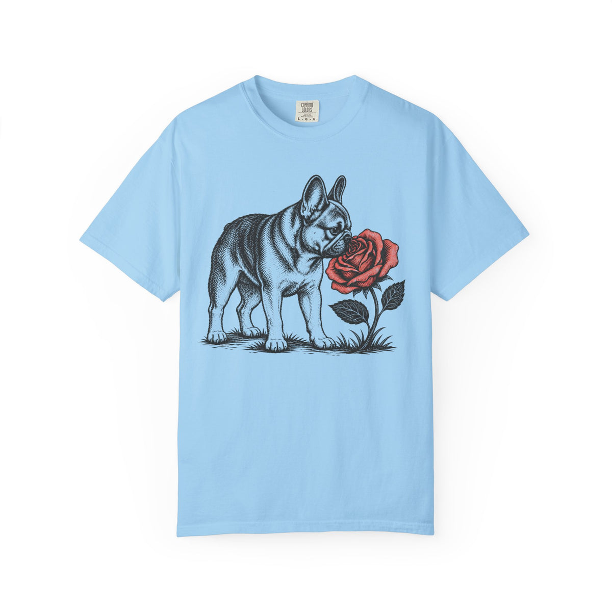 A Nose for Roses Frech Bulldog T-Shirt in Hydrangea from When Dogs Fly