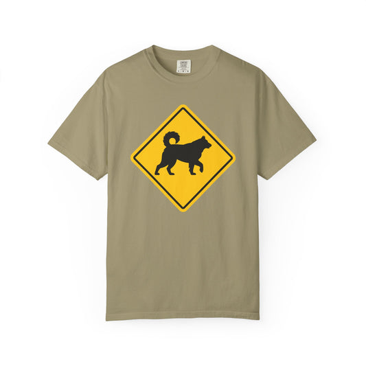 Siberian Husky Dog Crossing T-Shirt in Khaki from When Dogs Fly