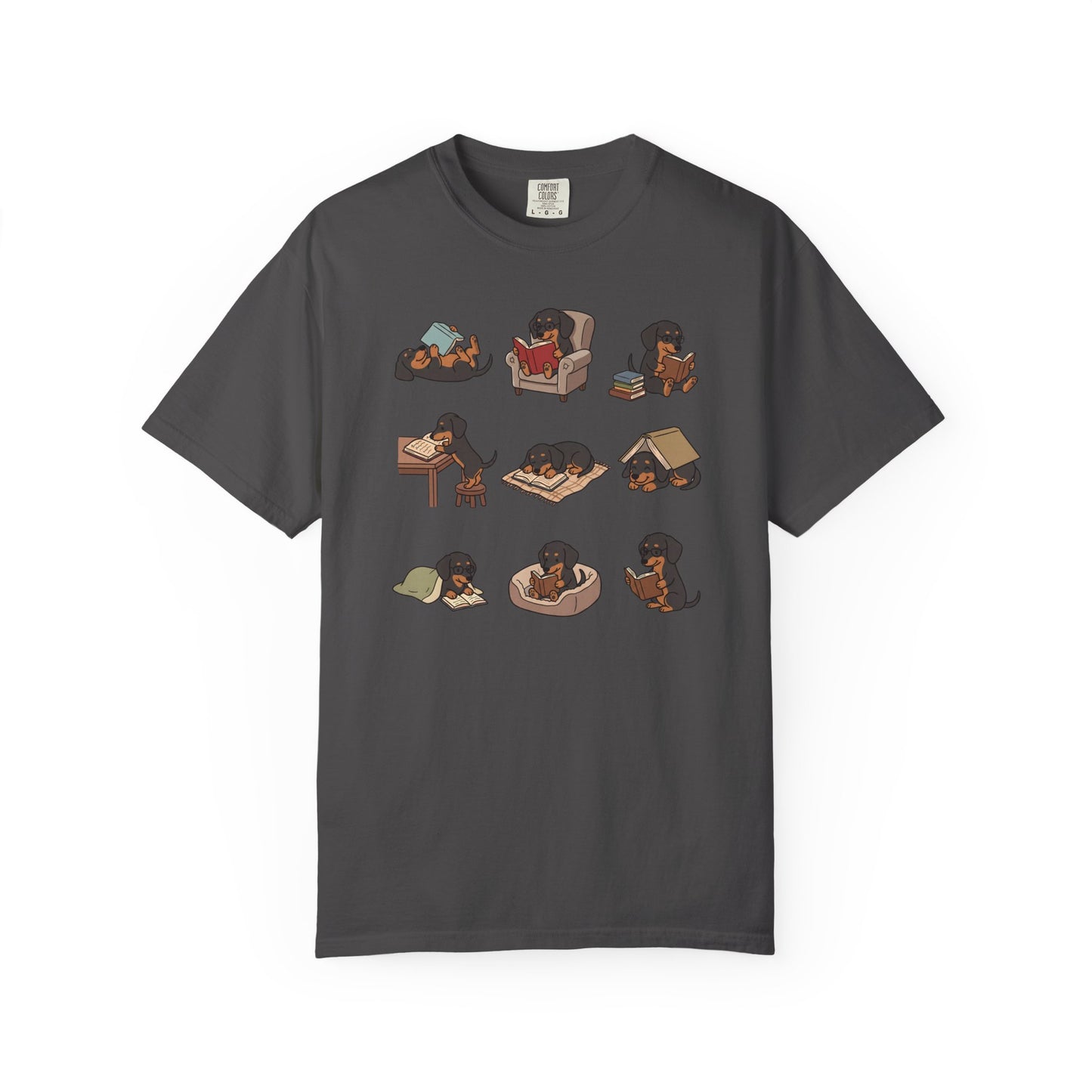 Dachshund Book Club T-Shirt in Graphite from When Dogs Fly