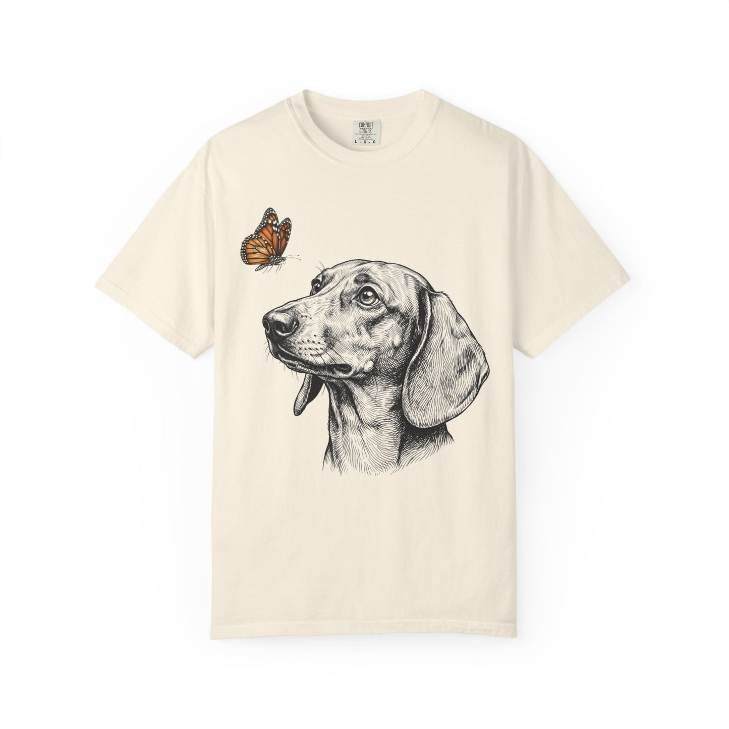Hello Butterfly Dachshund T-Shirt in Ivory from When Dogs Fly