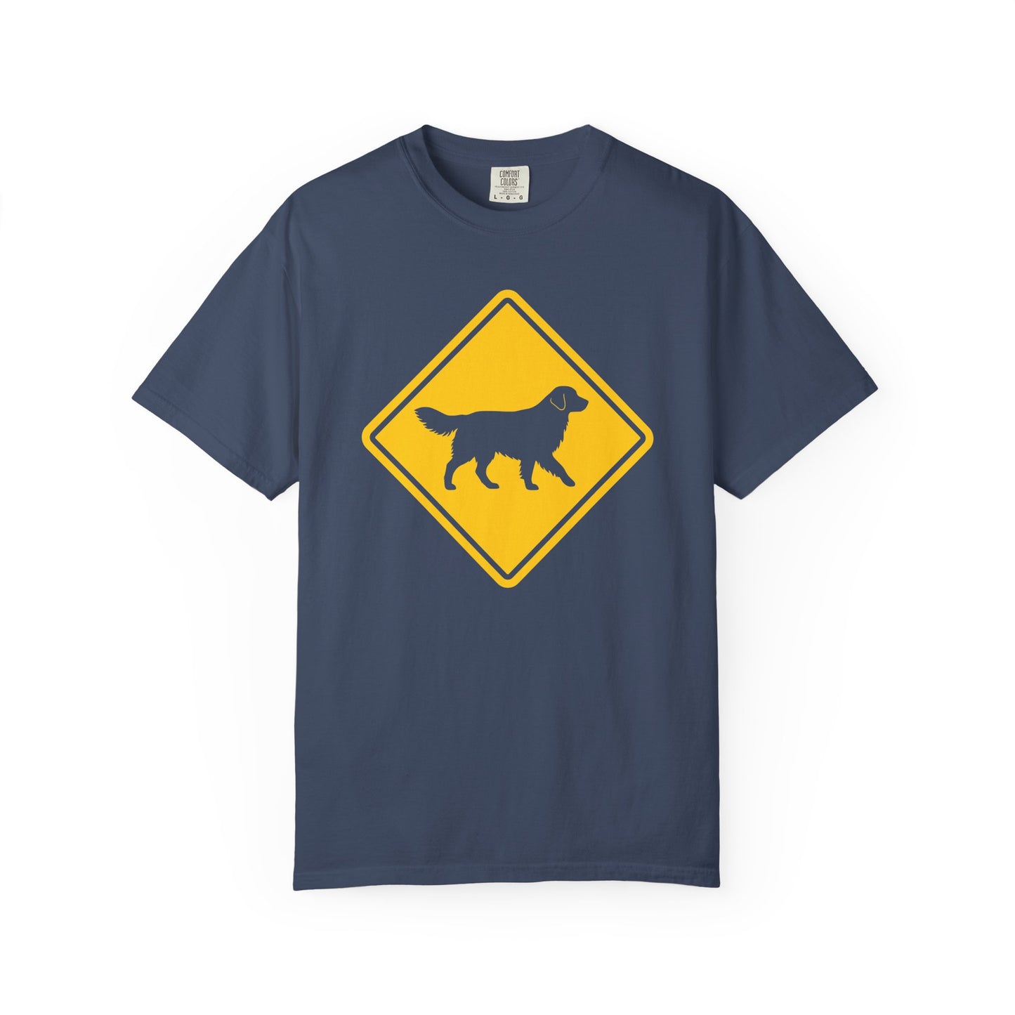 Golden Retriever Dog Crossing T-Shirt in Midnight from When Dogs Fly