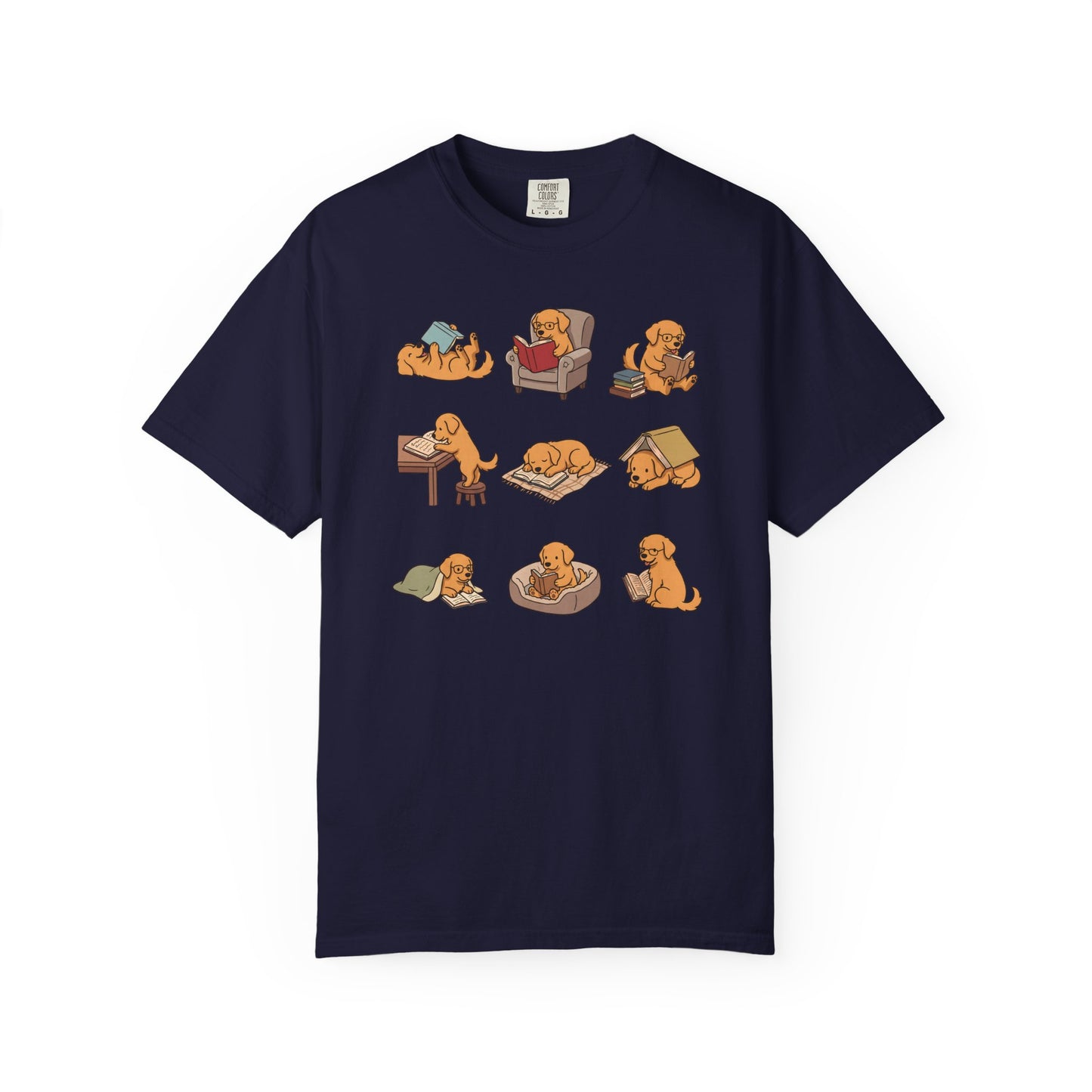Golden Retriever Book Club T-Shirt in True Navy from When Dogs Fly