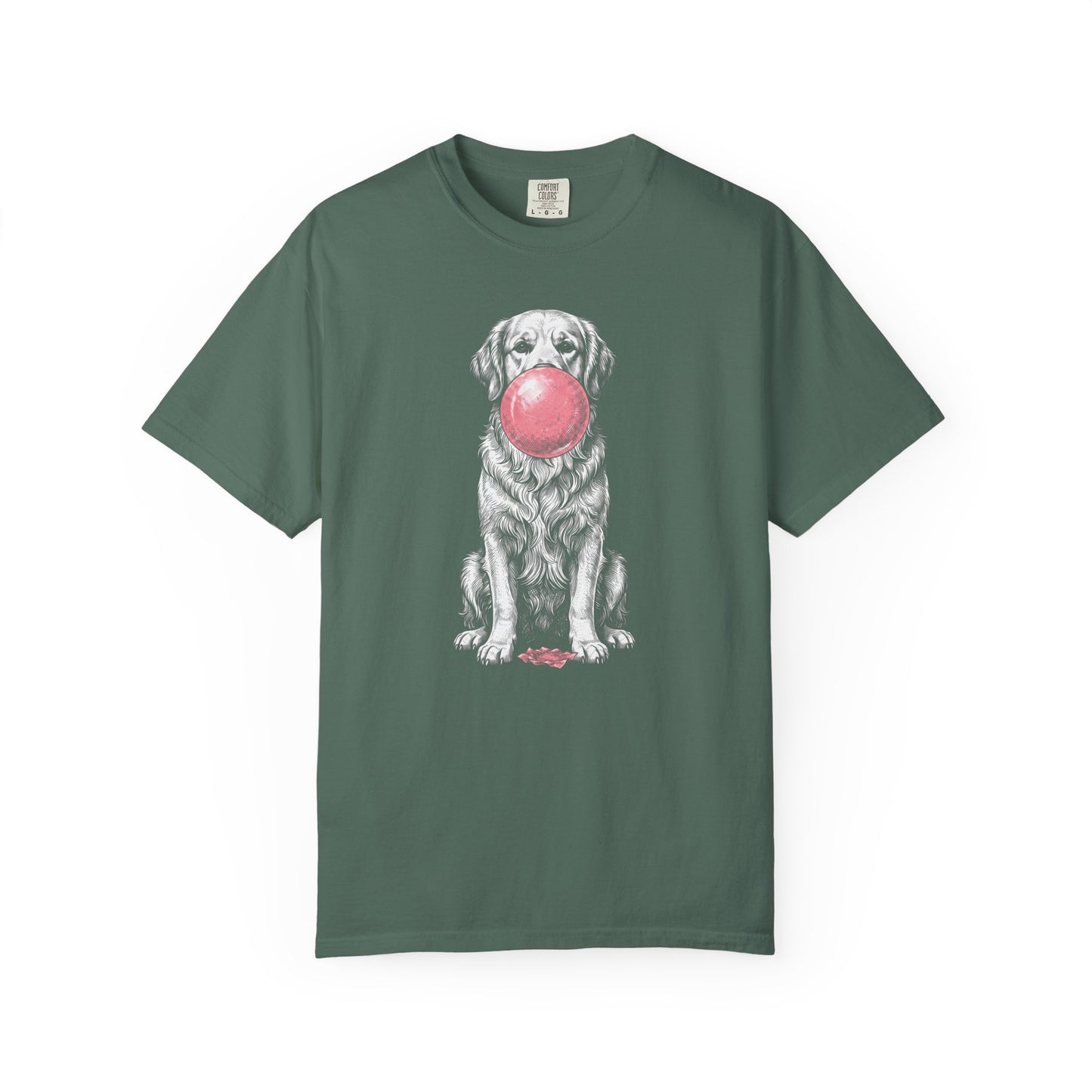 Bubblegum Golden Retriever T-Shirt in Blue Spruce from When Dogs Fly