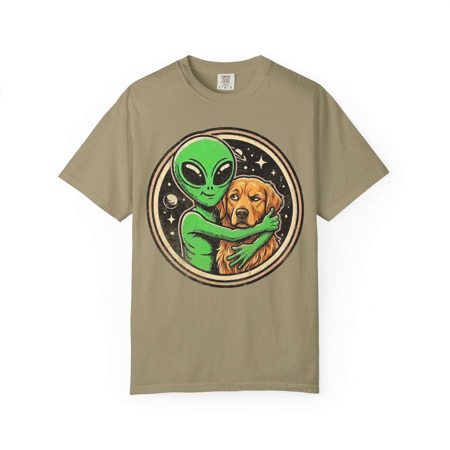 Every Alien Needs a Golden Retriever T-Shirt in Khaki from When Dogs Fly