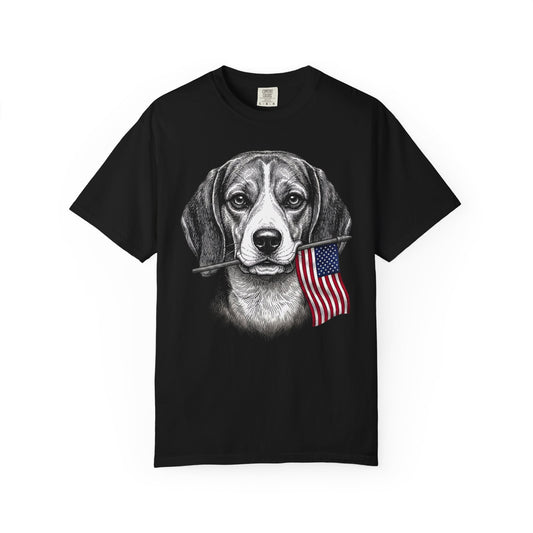 Red, White & Beagle American Flag T-Shirt in Black from When Dogs Fly