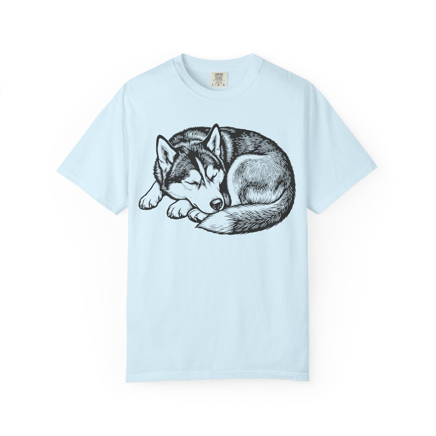 Cozy Nap Time Siberian Husky T-Shirt in Chambray from When Dogs Fly